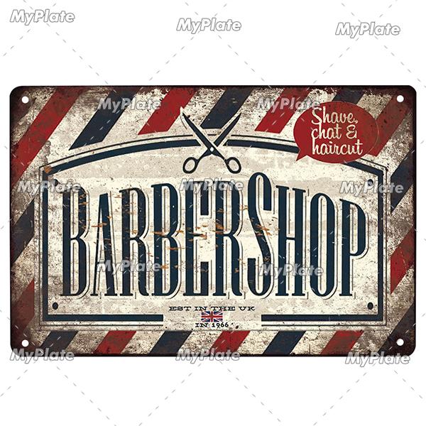 [MyPlate] BARBER BAR Metal Sign Vintage Plaque Tin Sign Plate Wall Decor For Bar Club Man Cave Art Painting Gift