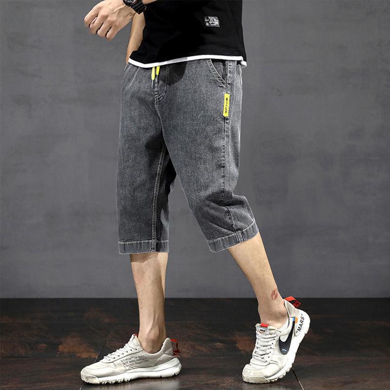 Seven-point denim shorts men's summer thin trendy brand loose straight middle pants casual trendy pants men's