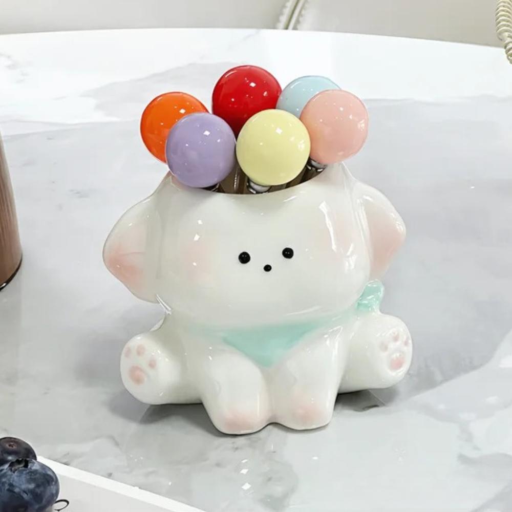 Cartoon Puppy Fruit Fork Colored Ball Stainless Steel Cute Dessert Fruit Fork Set Household Tableware Dinner Fork Kitchen Tools