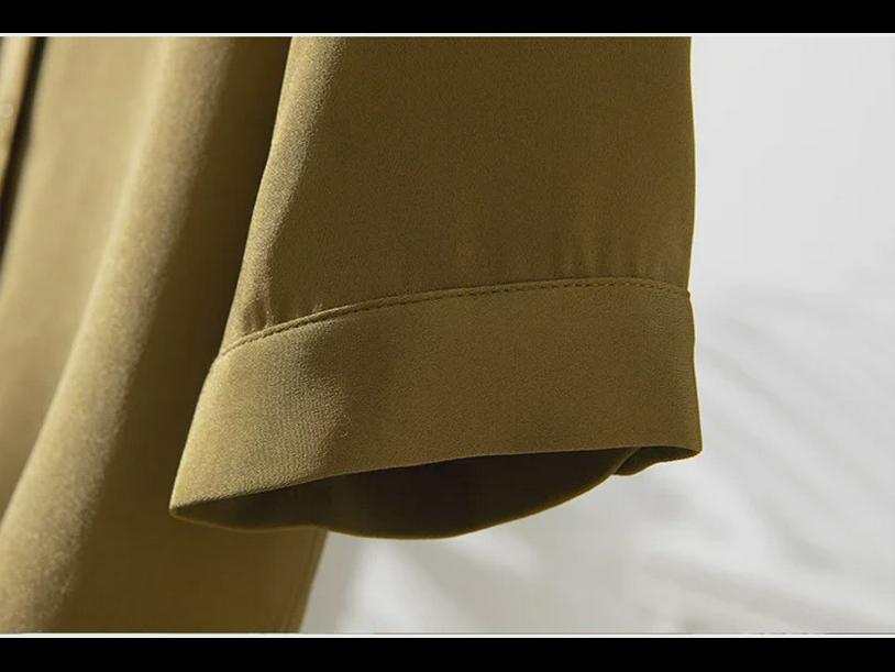 Women's Elegant Silk Commuting Shirt, Solid Color, Three-Quarter Sleeves, Mulberry Silk Top