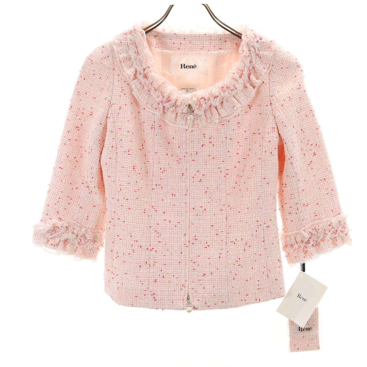 

неиспользованный жакет твид Rene с рукавом три четверти 34 Розовый Женский Б/У