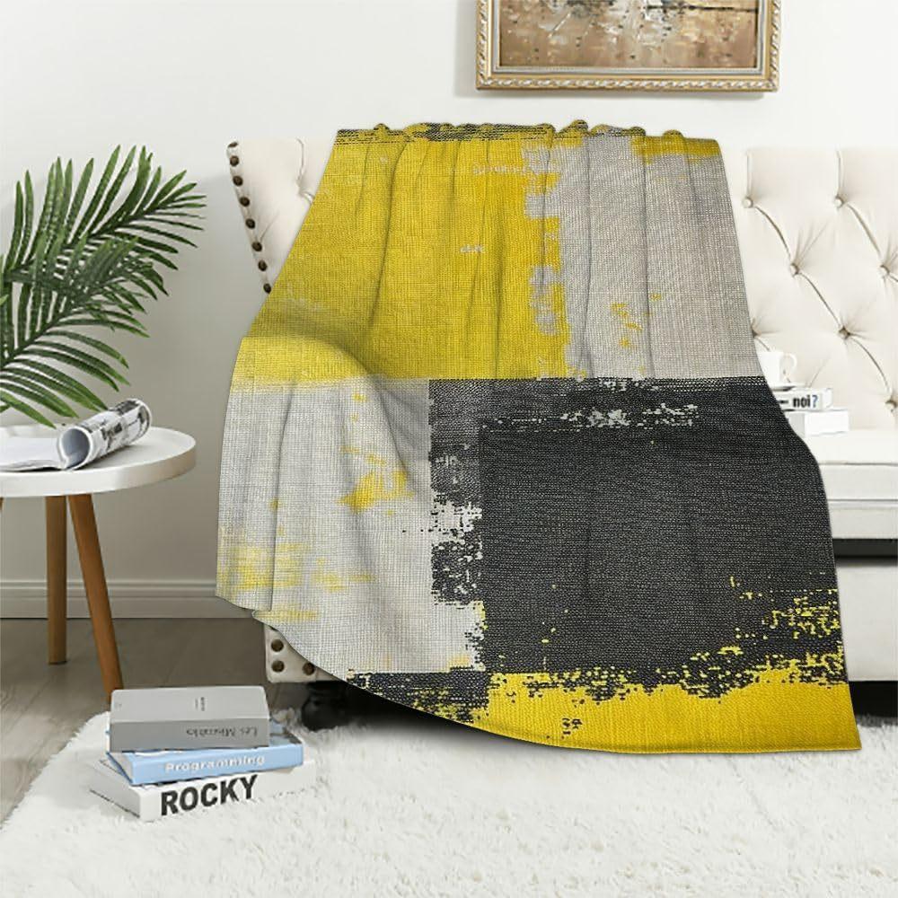 Gray yellow abstract graffiti digital-printed polyester Bedroom velvet flannel cover blanket Fleece sofa cover blankets for beds