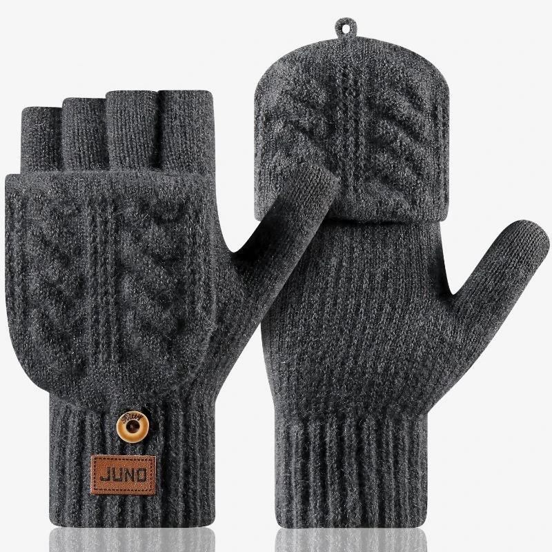 Fashion Thick Winter Knitted Gloves Keep Warm Solid Color Touchscreen Gloves Fingerless Flip Gloves Winter