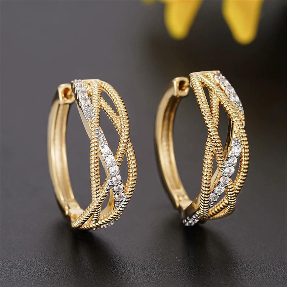 

Female White Zircon Stone Infinity Hoop Earrings Vintage Fashion Gold Color Wedding For Women