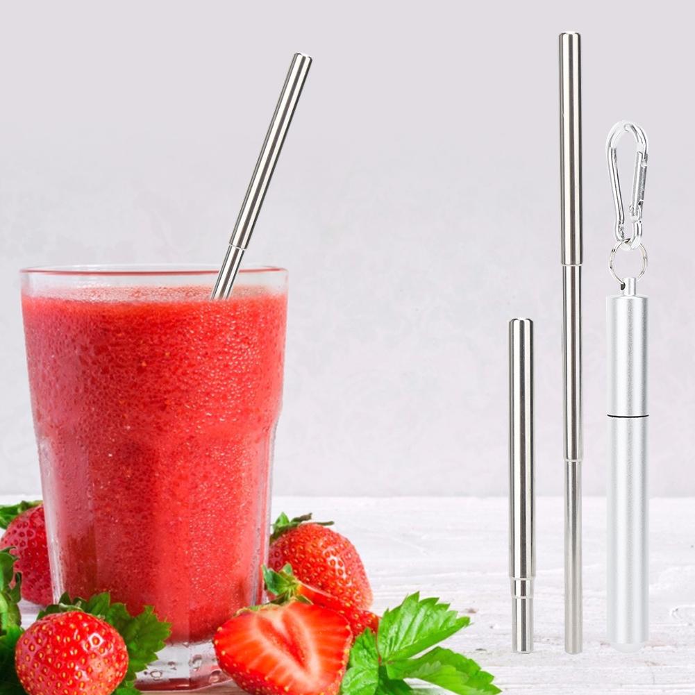 Reusable Stainless Steel Straight Straw Portable Retractable Drinking Straw Cleaning Brush Kit