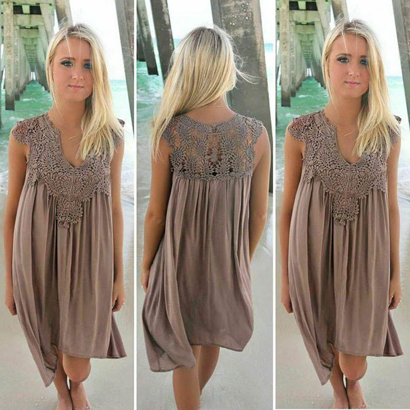 Elegant Plus Size Lady Boho Sleeveless Summer Beach Lace Dress For Women