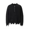 Men's Half-Zip Ripped Sweater - American High Street Design, Round Neck, Casual Knitwear for Couples (Spring/Autumn)