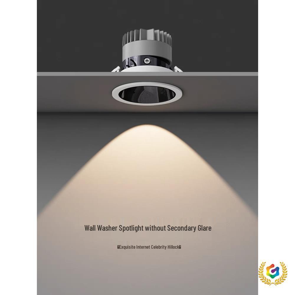 

Downlight Small Hill Full Spectrum Anti-Glare Recessed COB LED Spotlight Wall Washer Black Cup 75cm Cutout 7W 4000K