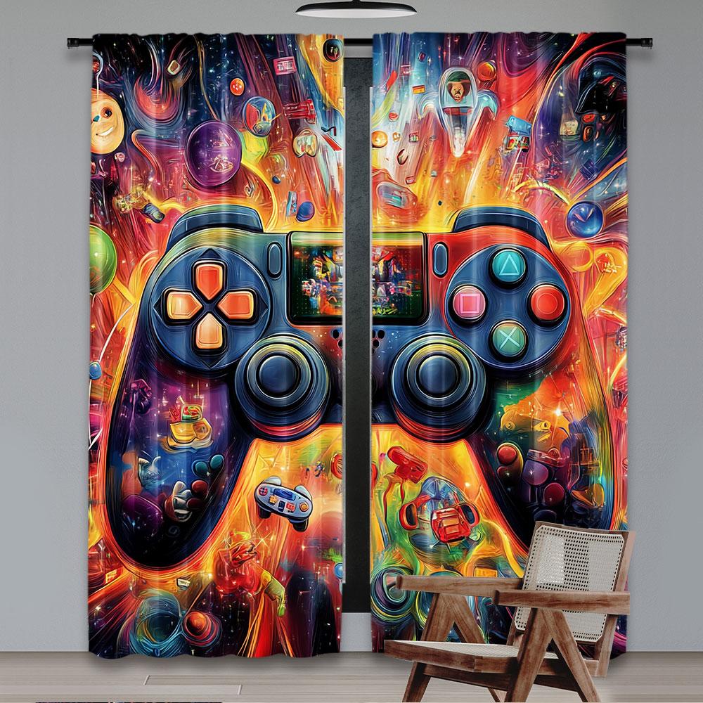 

2 шт. Удовлетворительные шторы для игровой комнаты Тема видеоигр Красочный декор Игровая комната Дом Квартира Спальня Гостиная 29x65in(75x166cm)
