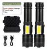 High Power Rechargeable Flashlight COB Led Light with Power Supply Built-in Battery Tactical Torch for Outdoor Camping Lantern