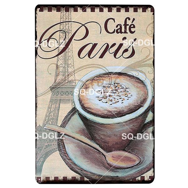 SQDGLZCOFFEE Menu Metal Sign Vintage Plaque Plate Decor For Pub Bar Wall Decor Break Coffee Tin Signs Retro Paris Cafe Poster