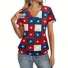 Women Casual Short Sleeve V Neck Top with Star Print Lightweight Breathable Fabric Suitable for Everyday Wear and Outdoor Activities