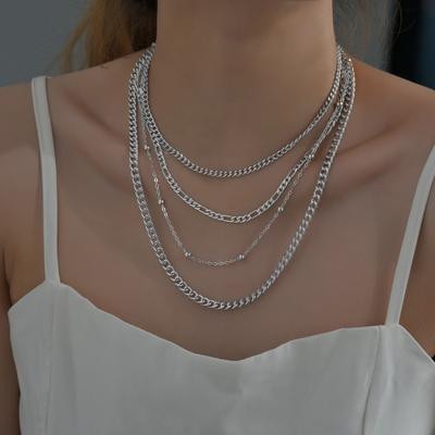 Personality, Multi-layer Stacked Necklace Women's Light Luxury Exaggerated Retro Collarbone Chain Sweater Chain