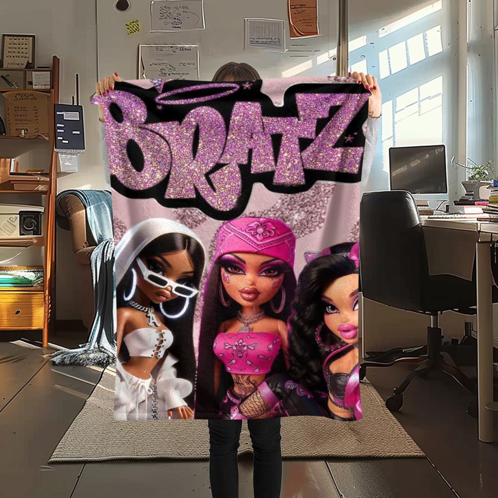 

1 шт. Милый фланелевый плед Bratz с принтом, Высокое качество, Удобный для всех сезонов, Декор для дома, Тепло и уют, Идеально для Рождественских подарков 13 80cm x 120cm