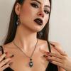 Halloween Animal Black Gem Dark Necklace, Gothic Retro Spider Pendant Necklace