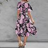Women's Dresses Printed V-Neck Waisted Mid-Length Short Sleeve Dresses