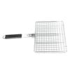 BBQ Grilling Basket Stainless Steel Folding Reusable Heat Resistant Wooden Handle Barbecue Rack for