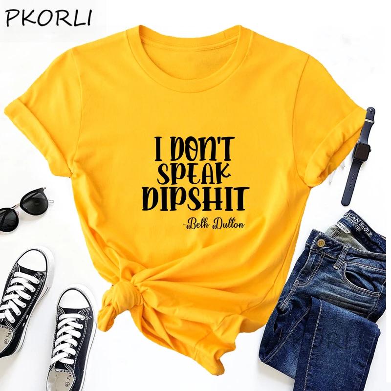 I Dont Speak Dipshit Beth Dutton T Shirt Women for Summer Yellowstone TV Show Tshirt Dutton Ranch Cowboy Country Music Clothes