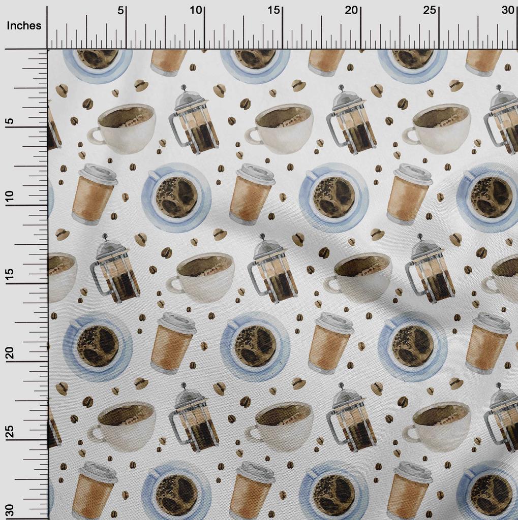 oneOone Cotton Cambric White Fabric Coffee Quilting Supplies Print Sewing Fabric By The Yard 42 Inch