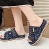 Fashion Women Shoes Fashion Double Buckle Denim Slippers Comfort Thick Bottom Sandal Woman Summer Stylish Med Heel Platform Slides Mujer