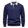 Men's Collared Pullover Sweatshirt, Loose Fit Color Block Cotton Sweatshirt, Ribbed Cuffs Casual Spring Fall Top