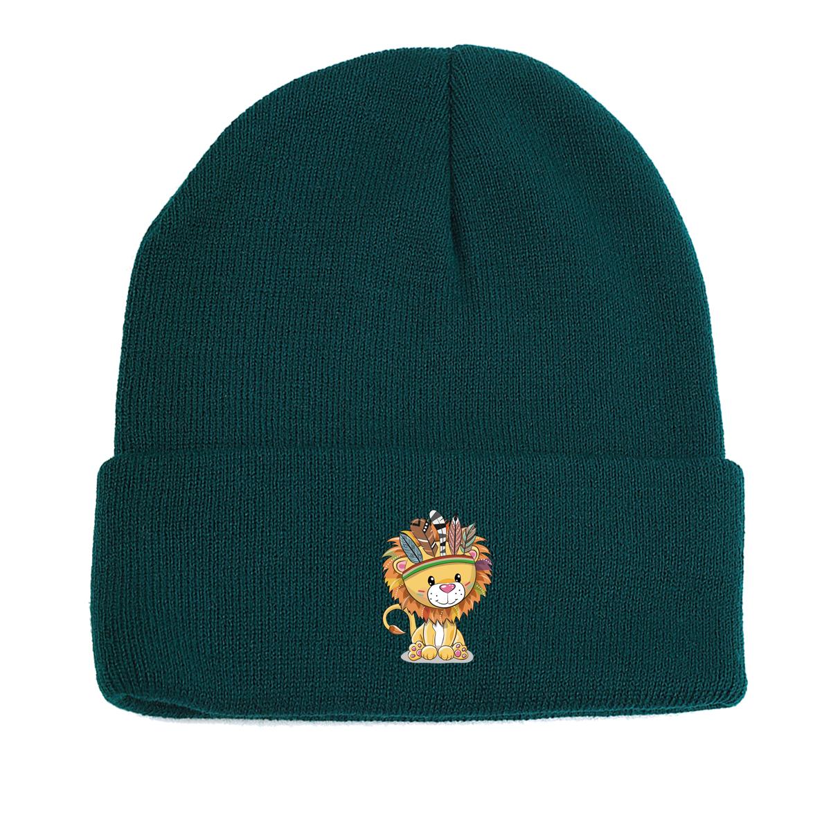 Осенне-зимняя шапка-бини с милым принтом льва — фото 14