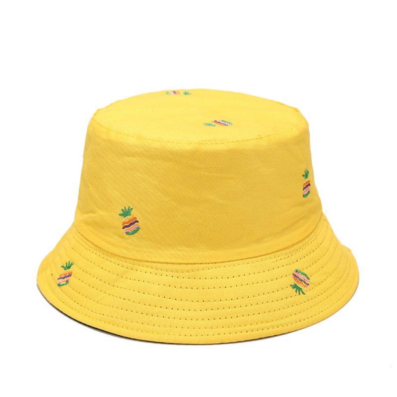 New Pineapple Embroidery Bucket Hat Unisex Double-sided Fisherman Hats Men Women Outdoor Sun Visor Travel Pot Hats