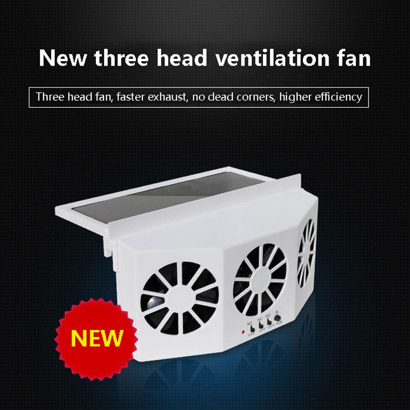 Solar Car Fan USB Rechargeable Exhaust Fan Air Circulation Cooling and Heat Dissipation High Wind Power 3 Head Ventilation Fan