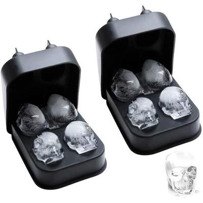 Lezed 3D Skull Ice Cube Tray Silicone Mold for Ice Cube Tray 3D Skull Head 4 Holes Ice Cube Tray with Lid For206