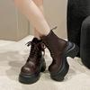 Women's PU Leather Ankle Boots Autumn Winter 9CM Heels Sneakers Round Toe Short Boots Woman Rivets Motorcycle Platform Botas