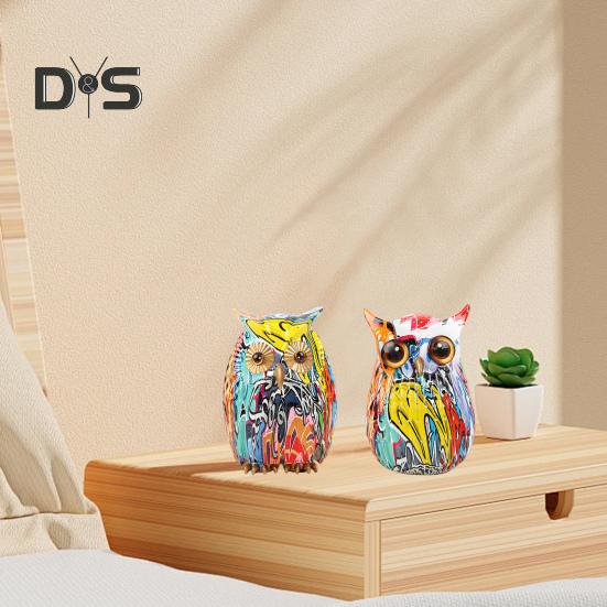 Graffiti-Eulenfigur, Harz-Eulen-Ornament, Desktop-Mehrfarbige Eulenstatue für Zuhause, TV-Ständer, Büro, Bücherregal, Schreibtisch-Dekoration