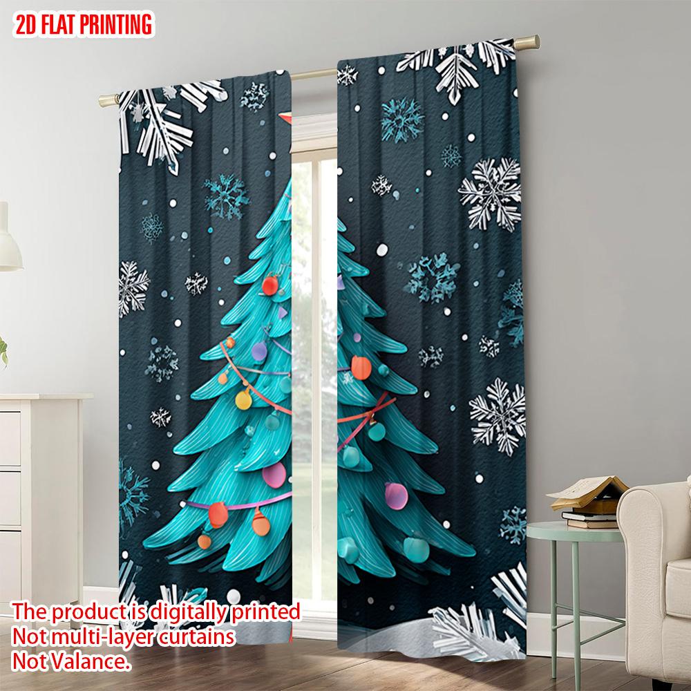 2pcs   plane printing Curtains Vibrant Snowflake & Christmas Tree Polyester Woven (without rod) Holiday for Bedroom & Living
