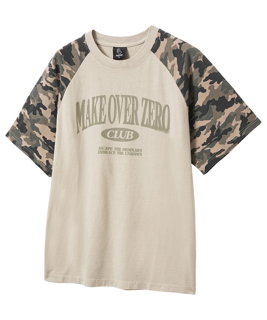 MOZMOZ Camo Color Block Raglan Pigment Oversized Short Sleeve T-Shirt Beige