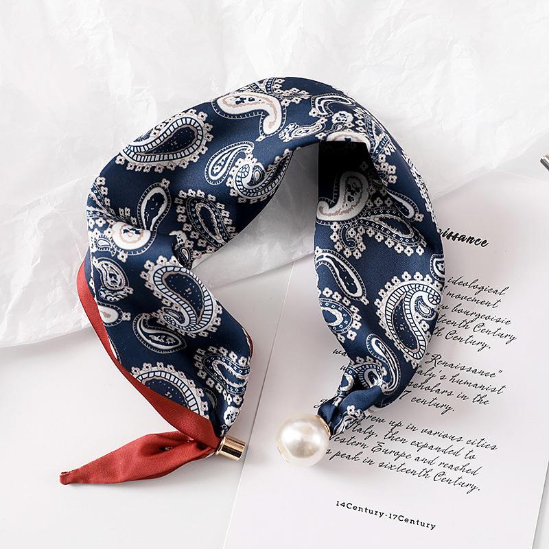 Women's Magnetic Buckle Neck Scarf Polka Dot Paisley Stripe Printed Thin Ribbon Scarf For Shirt Work Outfit Spring Summer Styling