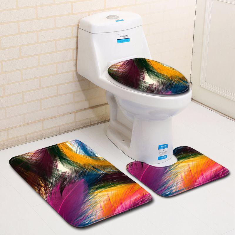 3D Feather Bathroom Toilet Three-Piece Floor Mat Door Mat Bathroom Carpet