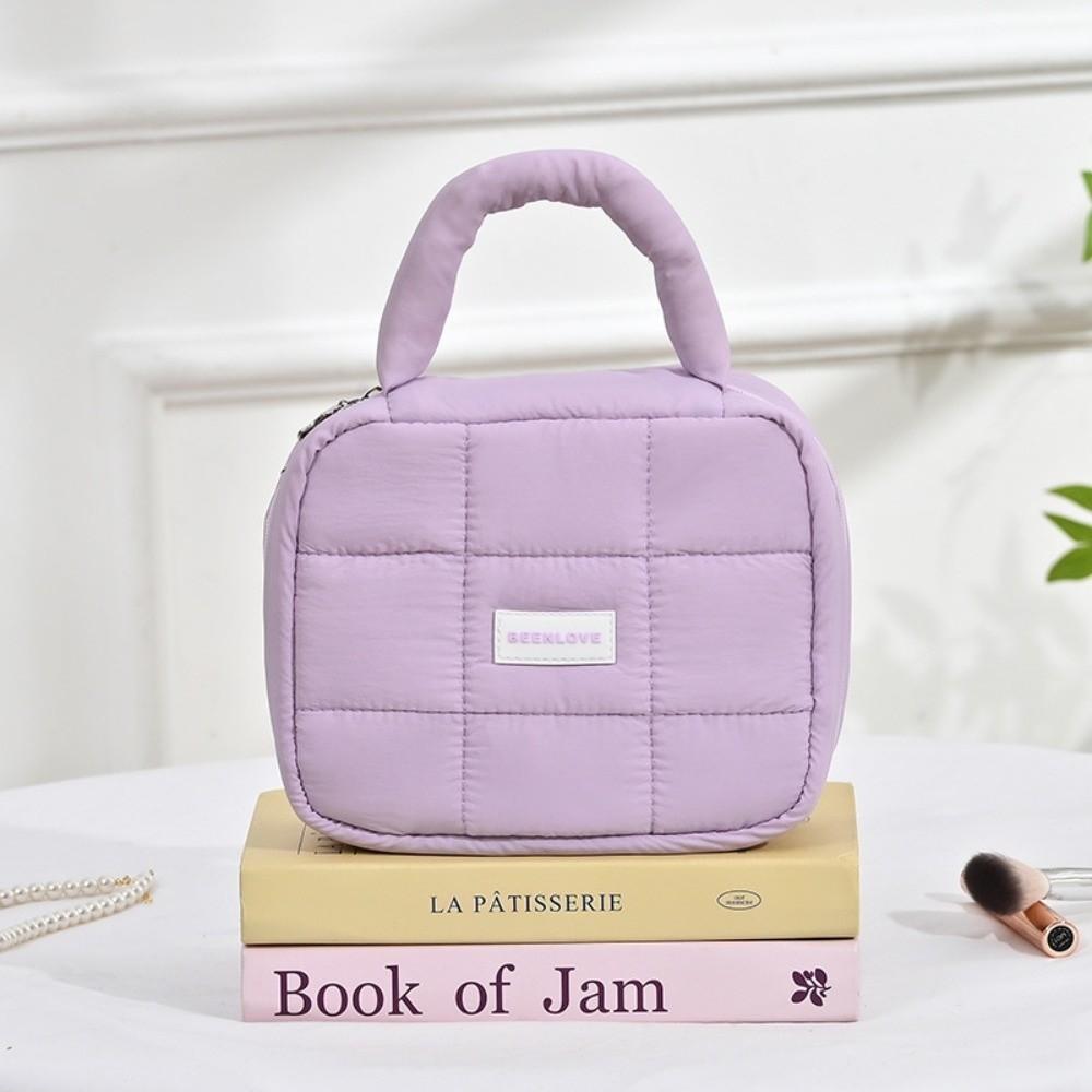 Large Capacity Hand-held Makeup Bag Quilted Portable Toiletry Bag Puff Square Cosmetic Bag  Home