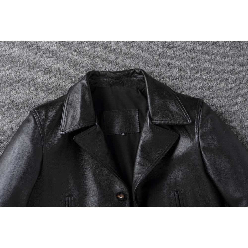 Chinese Size Men Leather Coat Genuine Soft Cowhide Leather Classic Turn Down Collar Leather Jackets For Men Clothing Autumn