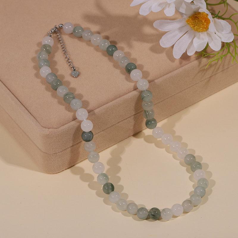 Tian Shan Emerald Jade Necklace & Bracelet Set for Women - Simple, Luxurious Design with Natural Stone Beads