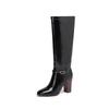 Krazing Pot Cow Split Skin Round Toe thick high Heels Knight Boots Size 46 Size 45 Slip on Plus Size Women Metal Buckle Thigh High Boots