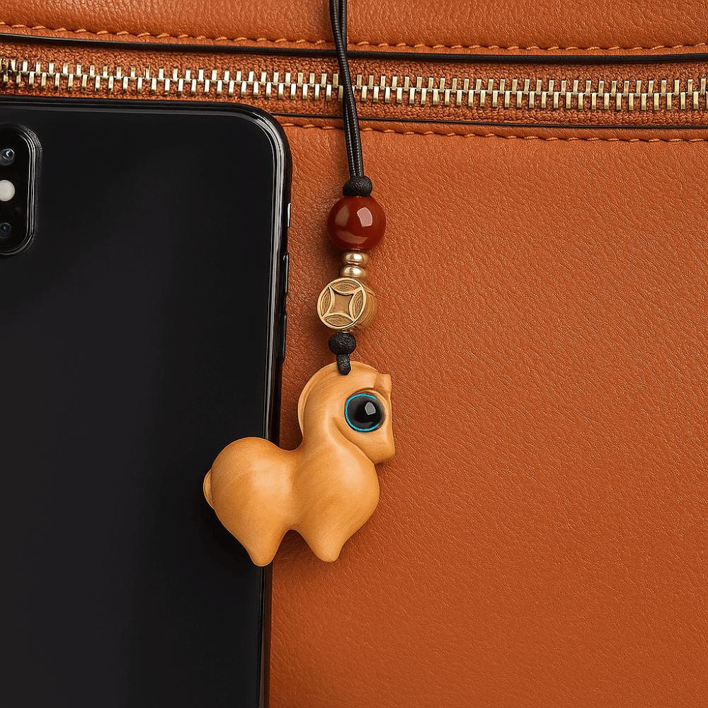 Sandalwood Bag Pendant Cartoon Chinese Style Key Ring Retro Wood Phone Chain  Unisex