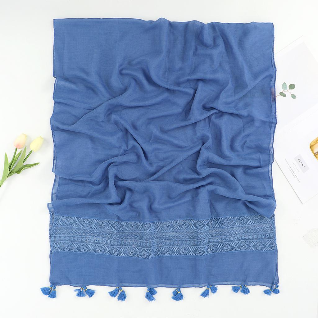 Korean Autumn and Winter Long Thickened Cotton Solid Color Lace Scarf Elegant Tassel Cotton Linen Decorative Scarf