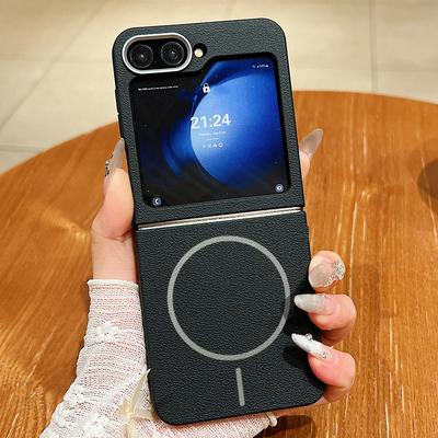 Jednolity kolor Bezprzewodowe ładowanie Magnetyczne składane etui do Samsung Galaxy Z Flip6 Flip5 Flip4 Flip3 TPU Skórzana tekstura Miękka Odporna na wstrząsy 2 szt. Obudowa telefonu