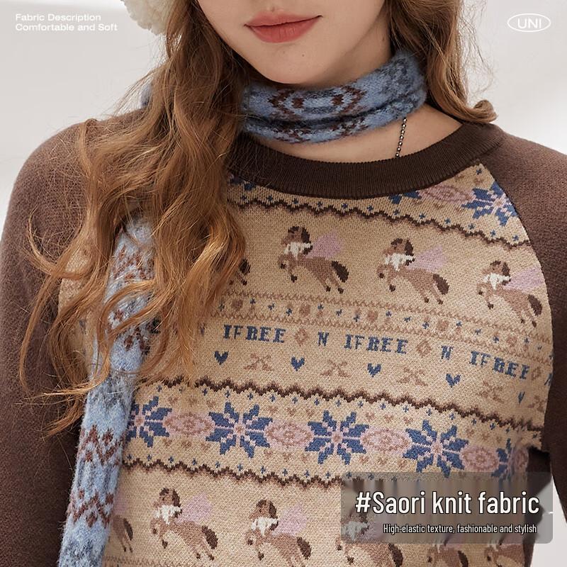 UNIFREE Women's Retro Patchwork Knit Sweater