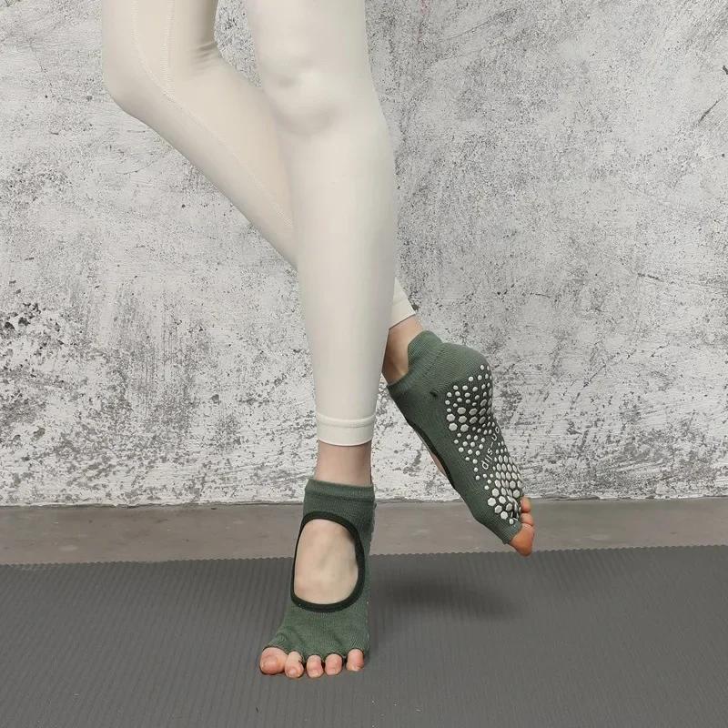Silicone Non-slip Yoga Socks Women Backless Breathable Toeless Floor Pilates Socks Five-finger Indoor Workout Dance Sports Socks