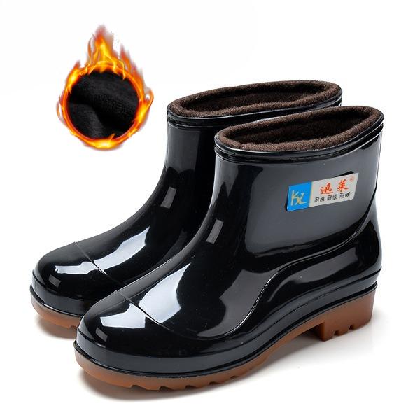 Winter Warm Short Tube Plus Cotton Rain Boots Men's Non-slip Waterproof Kitchen Work Labor Insurance Rubber Shoes