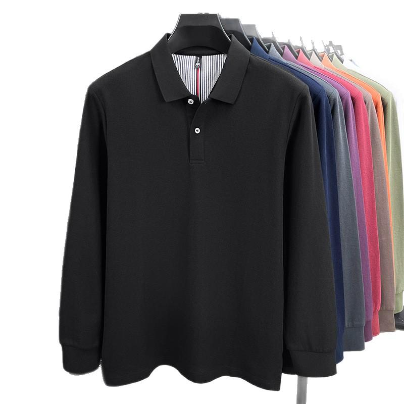 Men's 2026 Spring Breathable Cotton Long-Sleeve Polo Shirt with Side Slits