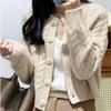 Women's Autumn Wool Cardigan - Round Neck Twist Knit Sweater, Solid Color Loose Fit