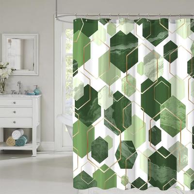 Sage Green Shower Curtain, Cute Abstract Block Geometric Art Bathroom Curtains Set with Hooks, Waterproof Home Decoration