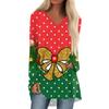 Damen Herbst Winter Langarm V-Ausschnitt Weihnachtsdruck Lässiges Langes Weites T-Shirt Top