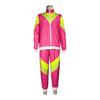 2Pcs/Set Disco Tracksuit Retro 80s Sportswear Long Sleeve Color Block Zipper Jacket High Waisted Long Trousers Set Men Women Party Wear